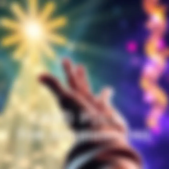 A hand reaching for a tarot card with a bright background, representing personal affirmations.