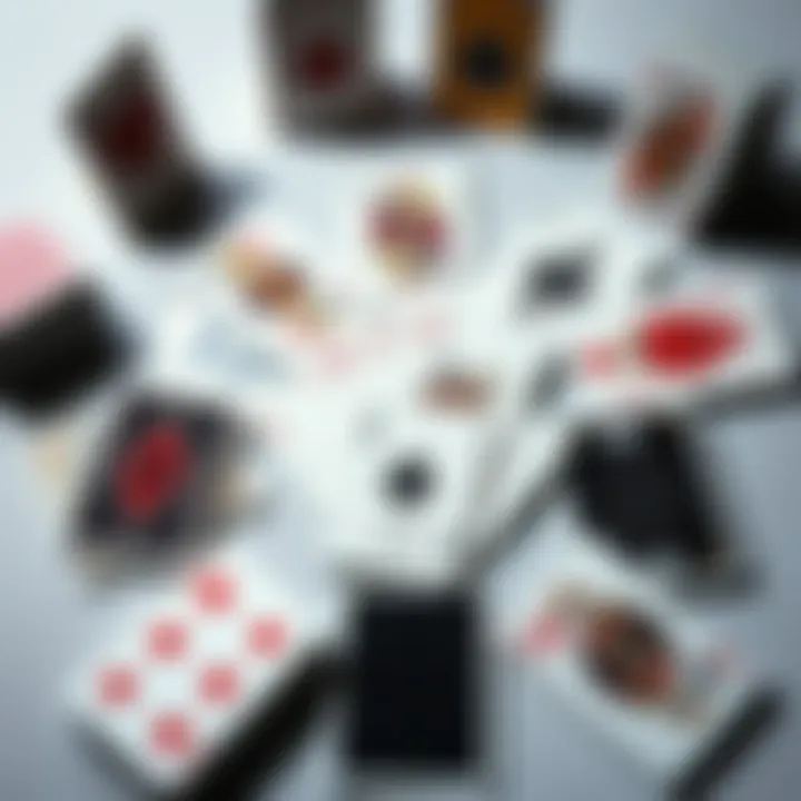 A display of unique card spreads used by fashion designer Jonathan Anderson, featuring various card decks arranged artistically.