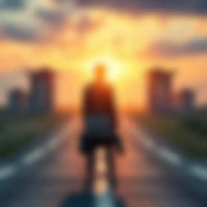 A person holding a briefcase stands at a crossroads, looking in different directions symbolizing career choices.