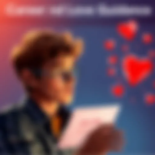 A young person looking thoughtfully at a job offer letter while a heart and dollar sign float nearby, representing career choices, love life, and financial future.