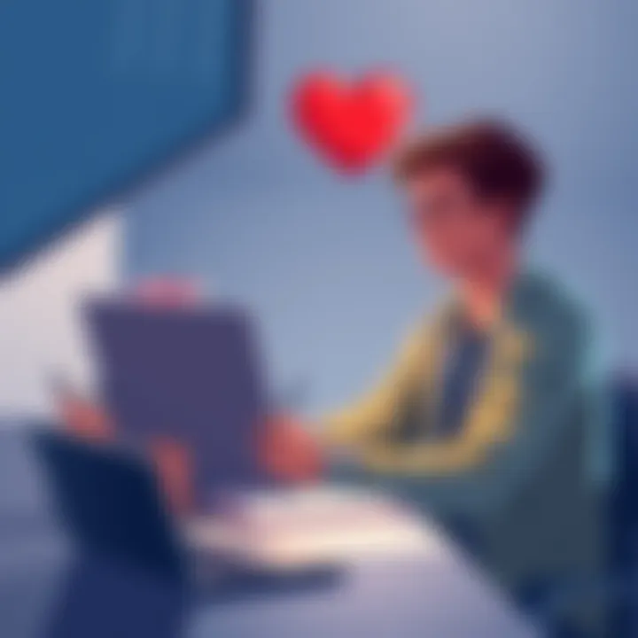 A 26-year-old sitting at a desk with a laptop, taking notes, while a heart illustration floats above, symbolizing career and love advice.