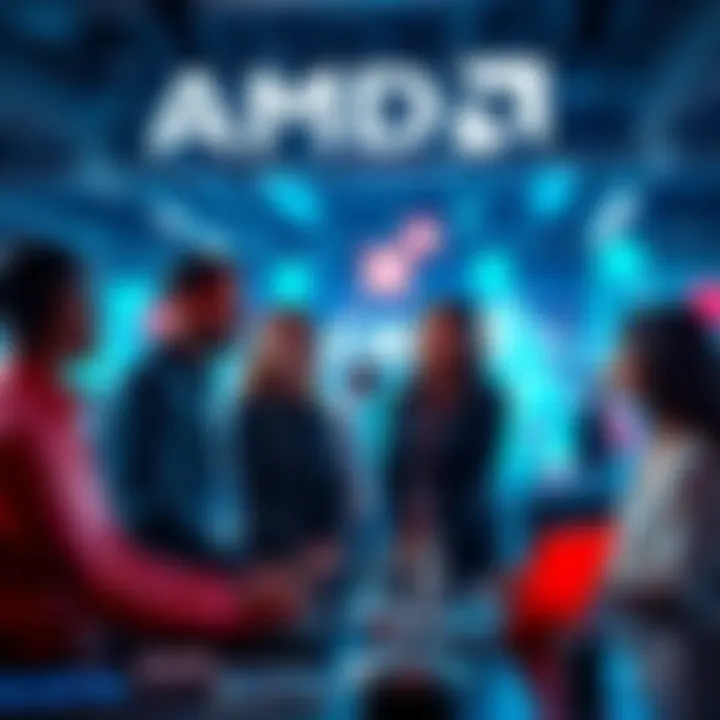 A diverse group of professionals discussing innovative ideas at AMD in Canada