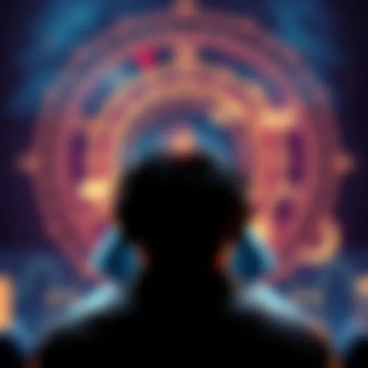 Career Path Astrology A person analyzing their birth chart with tech symbols around them, representing career options in the tech startup sector.