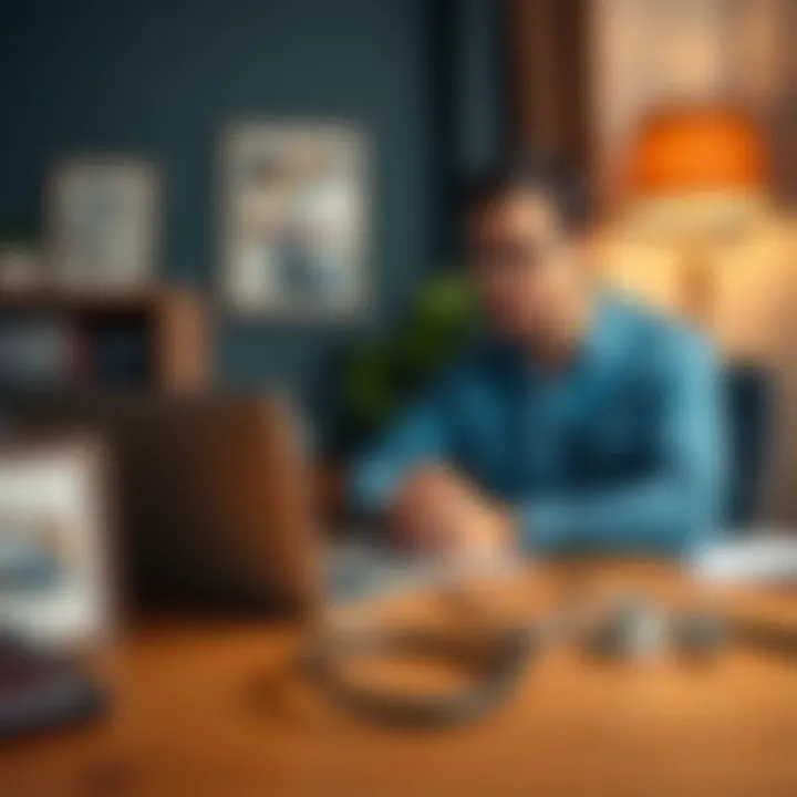 A person is sitting at a desk with a laptop, looking thoughtful about career choices, while a family photo and a stethoscope are nearby, symbolizing marriage and parents' health.