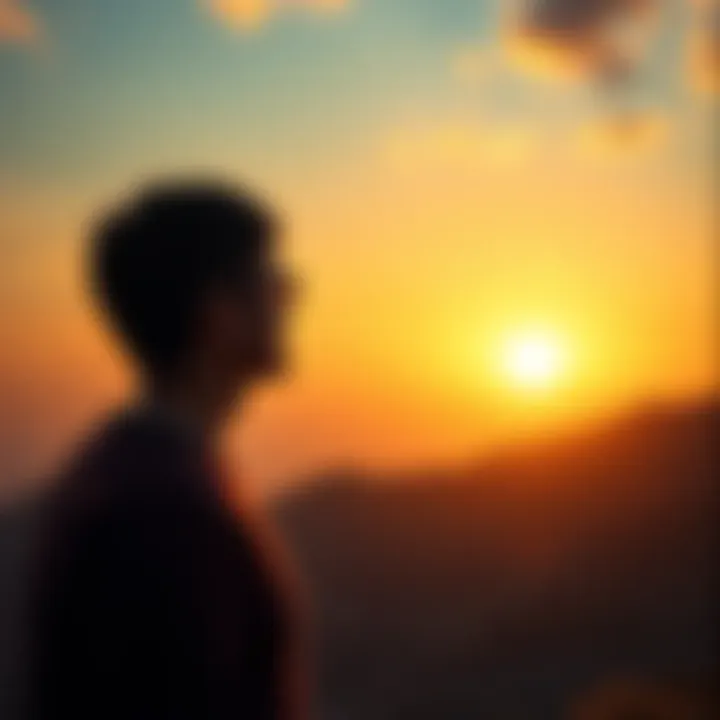 A person looking at a bright future with a sunrise in the background, symbolizing career change and opportunity.
