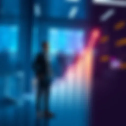 A person standing confidently in business attire, looking at a growing graph symbolizing career growth and financial success.
