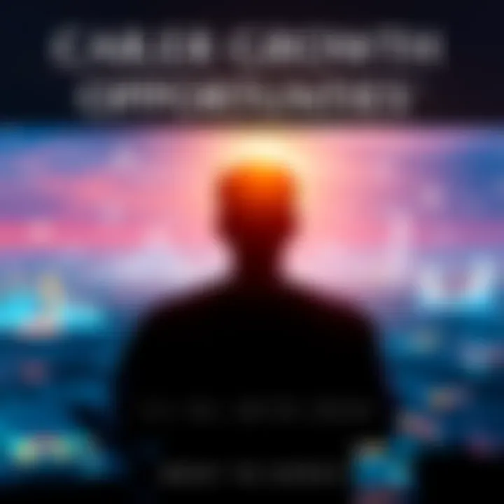 A person looking at a bright horizon with career icons representing different fields, symbolizing job growth.