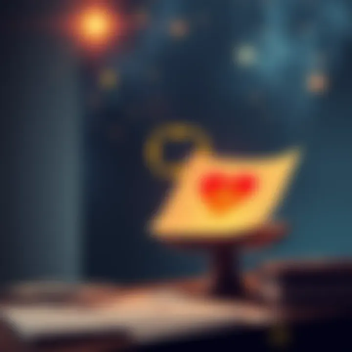 A person balancing work papers and a heart symbol while looking at a star chart, representing the impact of astrology on job and love life.