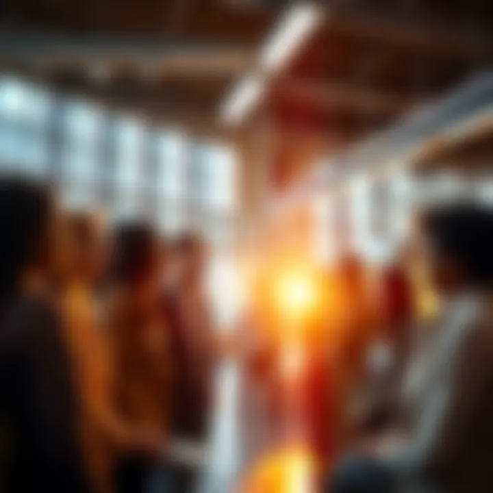 A diverse group of people discussing various career paths in a bright, inspiring setting