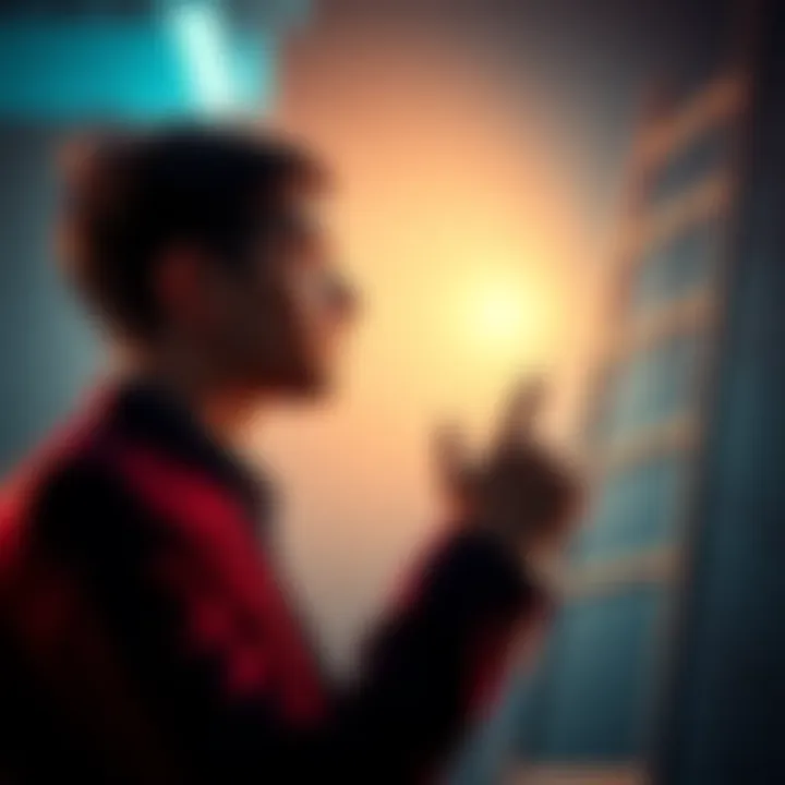 Person searching for career options A professional looking at a career ladder with a thoughtful expression, considering their next job move.