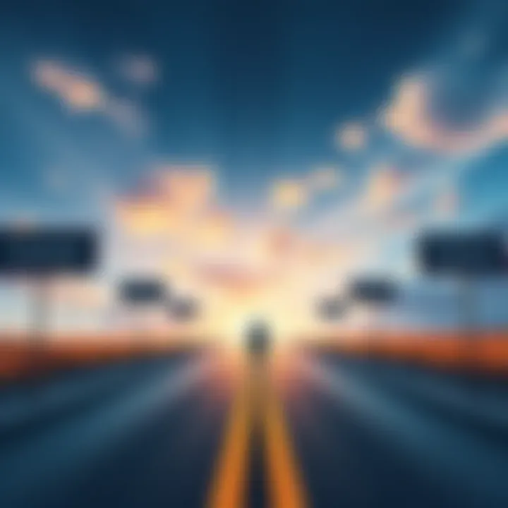 A person standing at a crossroads looking at signs pointing to different career options, with an empty sky overhead symbolizing the 10th house.