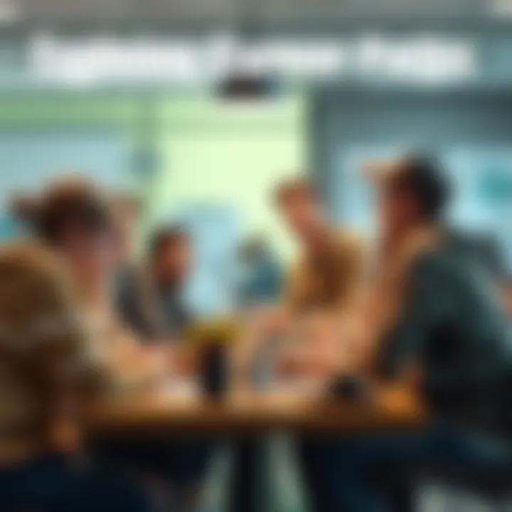 Young adults discussing career options A group of young people in casual attire sitting around a table, brainstorming and discussing various career paths and opportunities.