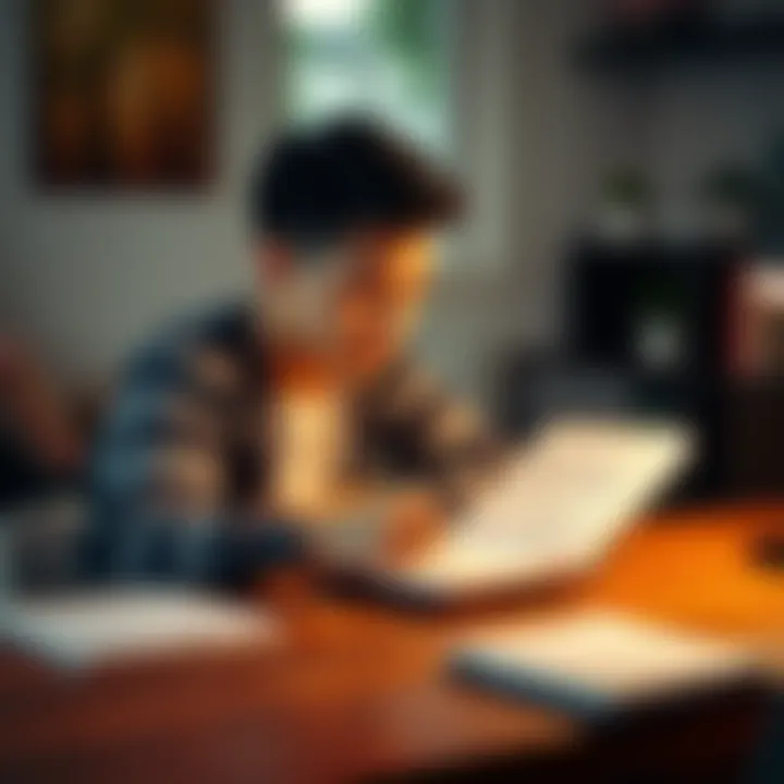 A 27-year-old person sitting at a desk, looking thoughtfully at a notebook with career and relationship goals written down, symbolizing reflection and planning for the future.