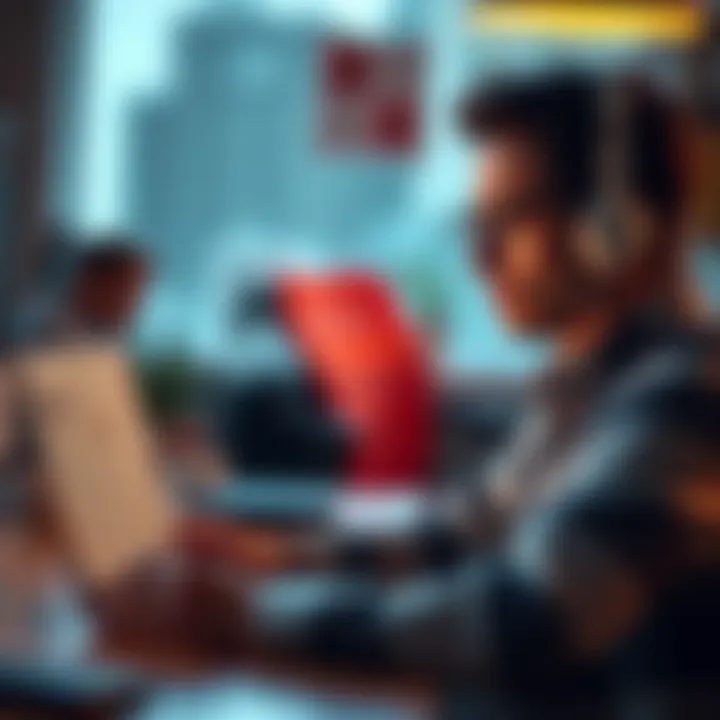 A person sitting at a desk, browsing job listings on a laptop with a worried expression, reflecting career struggles.