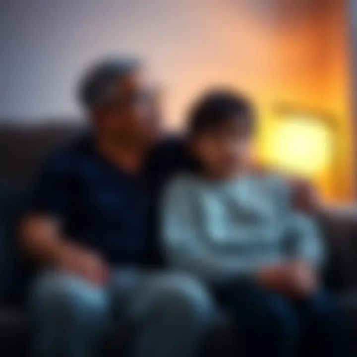Caregiver and Nephew Bonding A caregiver sits beside their ill nephew in a quiet room, reflecting on life decisions. The caregiver looks thoughtful, while the nephew appears calm and at peace, symbolizing acceptance amidst illness.