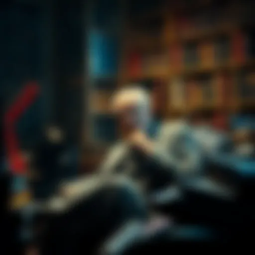 Carl Jung sitting in a study surrounded by books, looking contemplative as he reflects on his unconscious mind