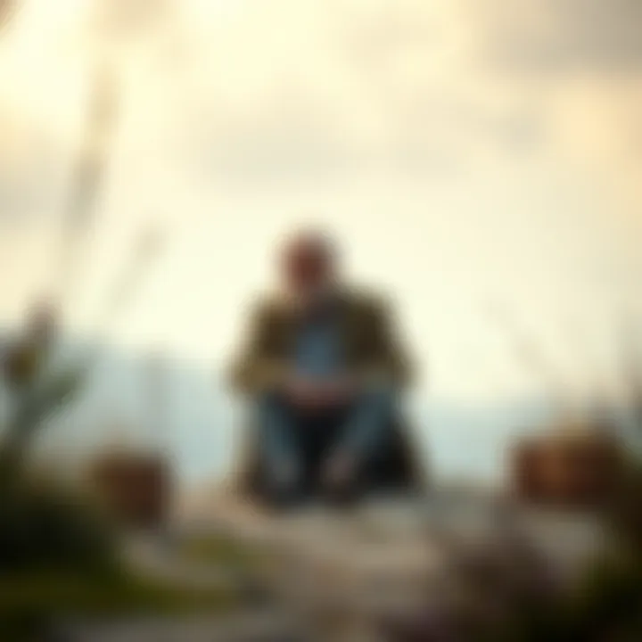 Carl Jung in solitude Carl Jung sitting alone in a peaceful setting, reflecting thoughtfully with a serene expression.