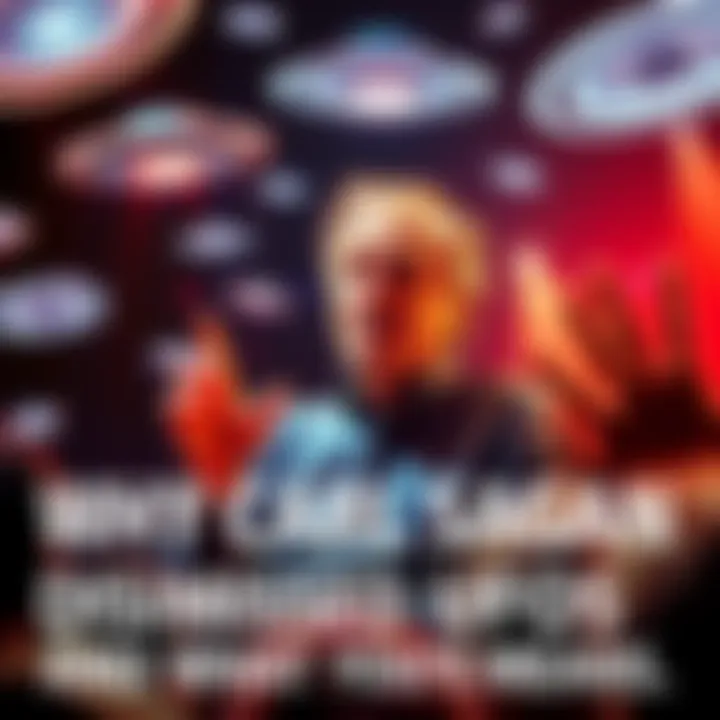 Carl Sagan with UFOs Carl Sagan discussing UFOs at a lecture, surrounded by images of unidentified flying objects