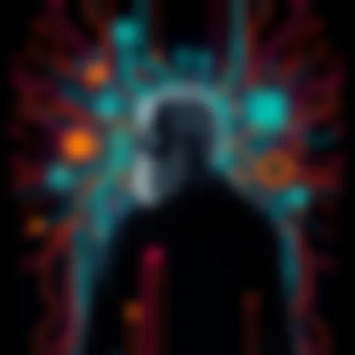 An illustration of Carl Jung's silhouette with abstract representations of artificial intelligence like circuits and language models around him, symbolizing the connection between his theories and mod...