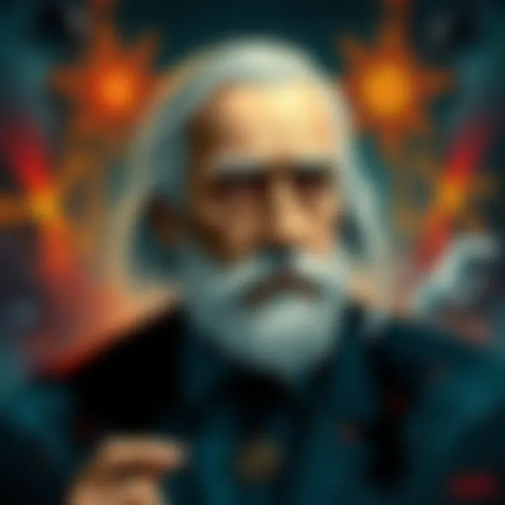 Illustration of Carl Jung surrounded by symbols of Gnosticism and ideas of reincarnation, with a thoughtful expression.