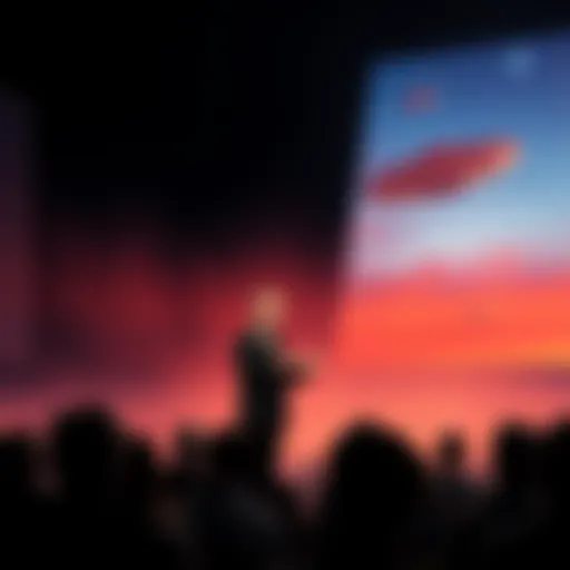 Carl Sagan stands at a podium, discussing his views on UFO sightings with an audience, expressing skepticism about their credibility.