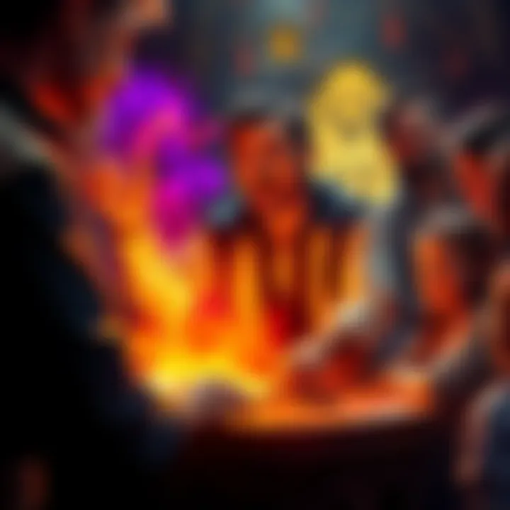 Carlos teaching sorcery Carlos passionately teaching sorcery with a group of eager learners around him