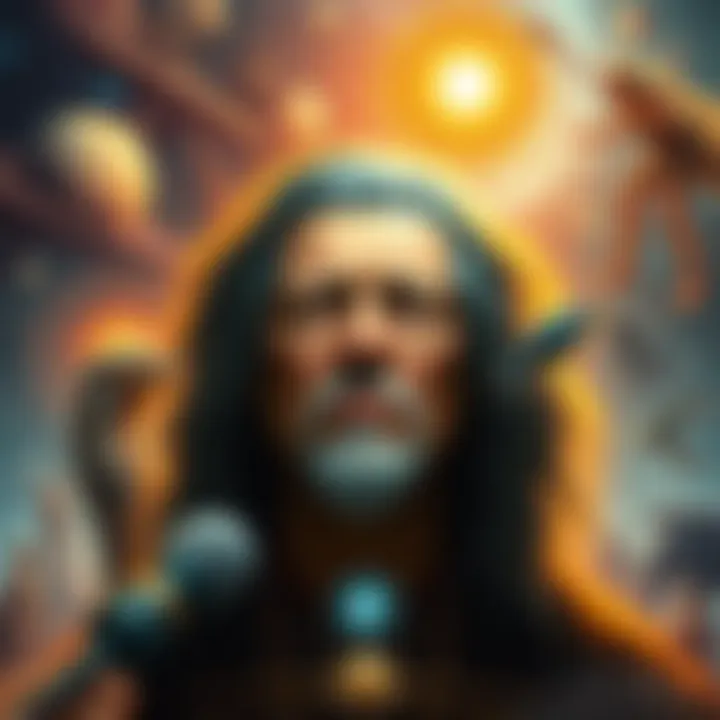 A visual representation of Carlos Castaneda surrounded by symbolic images of consciousness and reality, illustrating his ideas