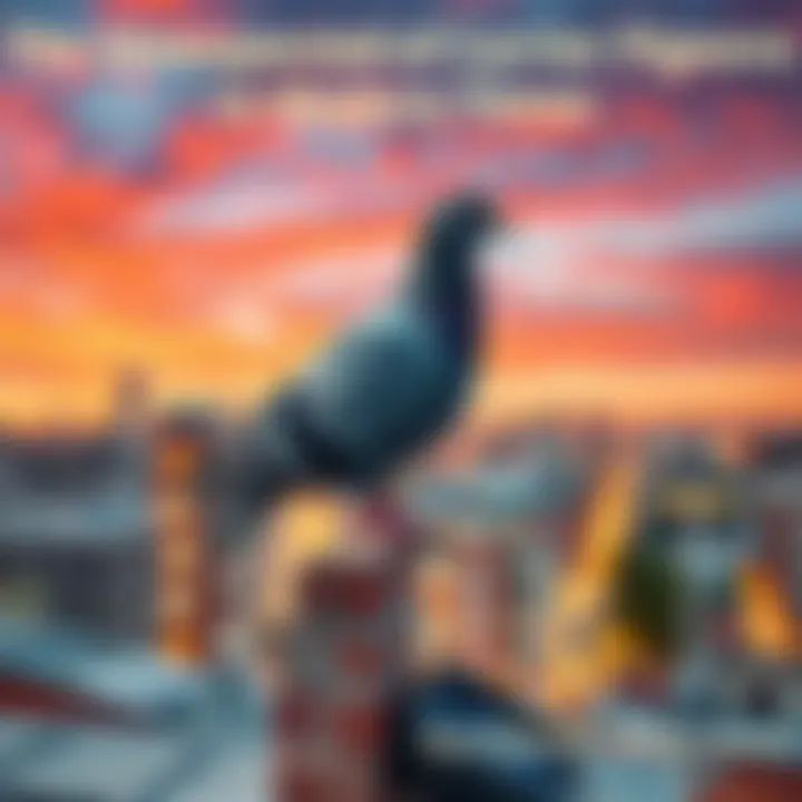 Carrier pigeon perched on a rooftop A carrier pigeon sits on a rooftop, overlooking a cityscape, symbolizing alternative communication