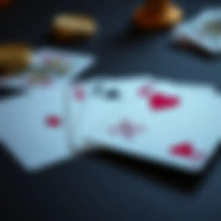 A set of three playing cards laid out on a table, featuring the 5 of diamonds, queen of clubs, and king of hearts, symbolizing personality traits.