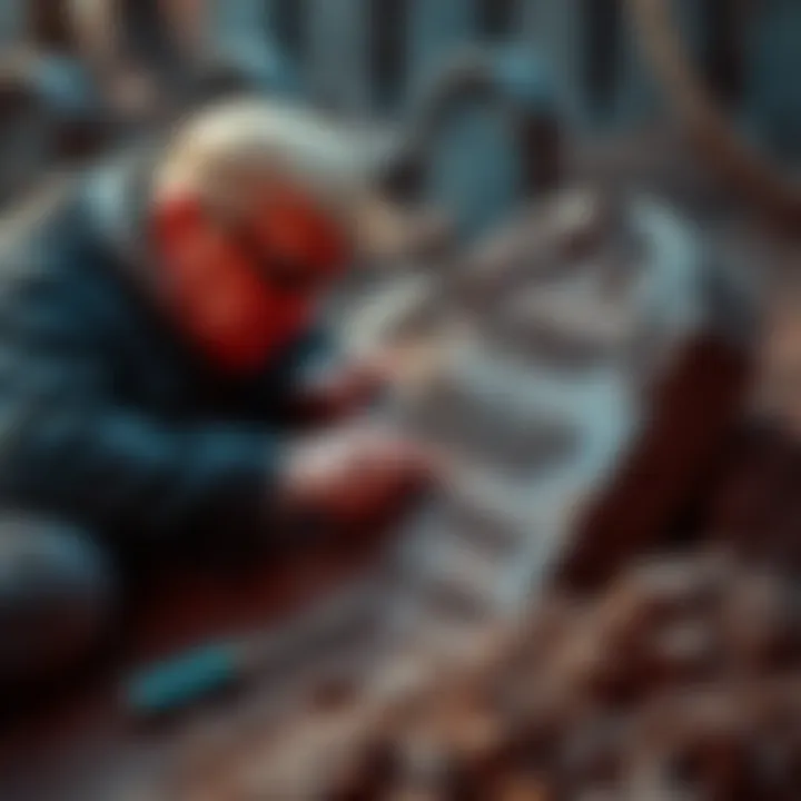 A person carving a headstone with tools, considering an inscription for Donald Trump.