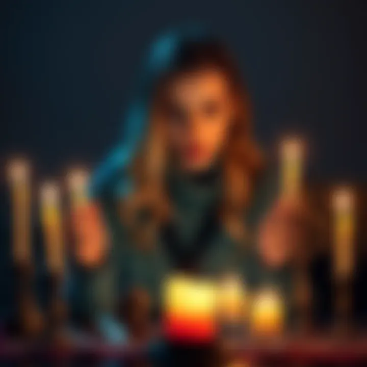 A person with candles and crystals preparing to cast a love spell for reconciliation with an ex.