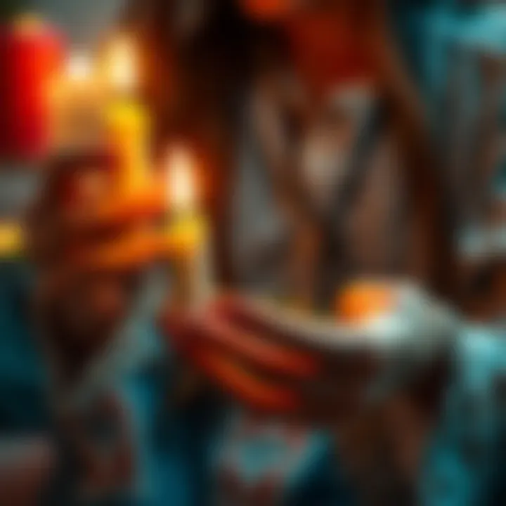 A person holding a candle and herbs, preparing to cast a break up spell