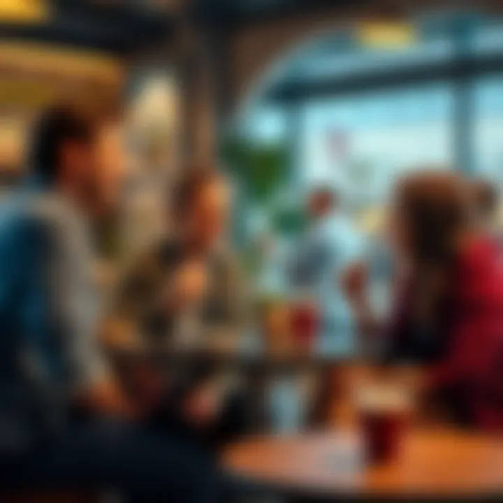 Casual Relationship Discussion A group of friends chatting about casual relationships at a coffee shop, showing various emotions like happiness and concern.
