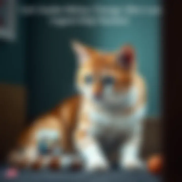 Cat showing distress after losing a companion A cat with a worried expression, sitting alone in a cozy corner, looking away from a photo of its lost companion