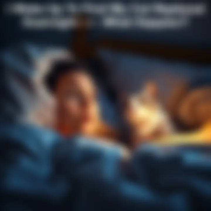 A surprised person looks at a different cat beside them in bed, showing confusion and curiosity