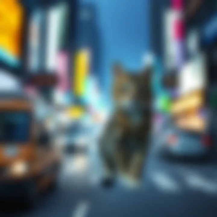 Surveillance footage shows a cat disappearing suddenly in a busy street