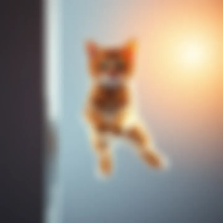 A cat leaping in the air with its eyes focused on a corner, showcasing its playful behavior.