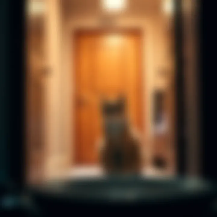 A curious cat looking around in a sealed bedroom with a locked door