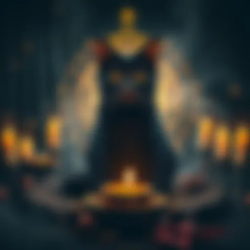A black cat surrounded by ancient symbols and candles, representing its role in the occult