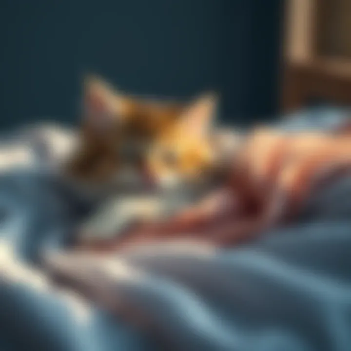 A fluffy cat resting on a soft blanket, evoking a sense of comfort and love.