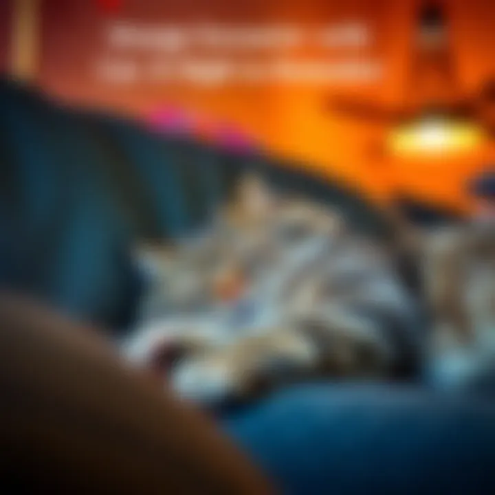 Elderly cat named Gidget peacefully asleep on a cozy couch, creating a warm and calming scene