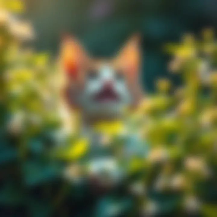 A playful cat named MauMau surrounded by lush catnip plants, enjoying the moment.