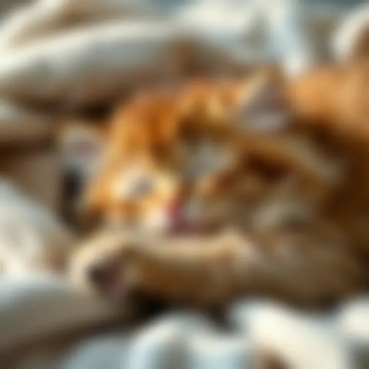 A fluffy cat lying on a soft blanket with a serene expression, symbolizing comfort and love during a farewell.