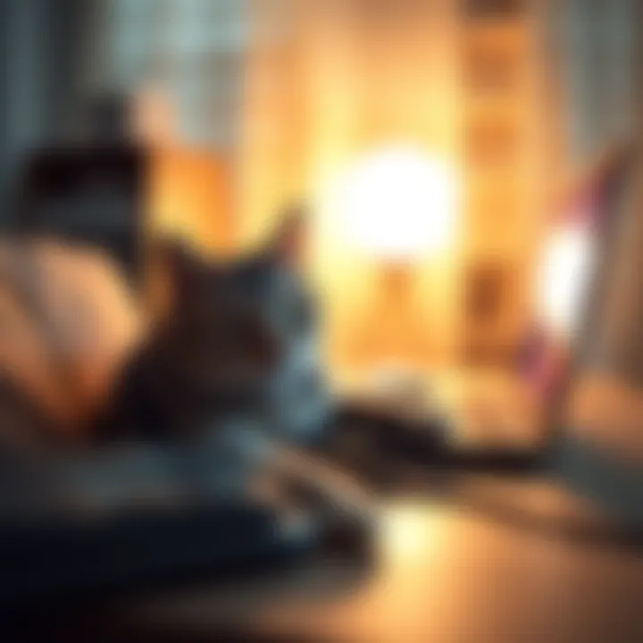 A cat lounging beside a laptop while its owner writes a beginner's guide, showcasing the bond between them.