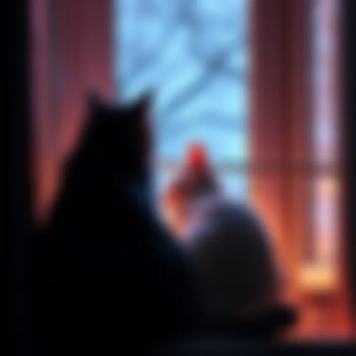 Two cats gazing out a window, symbolizing their protective presence against the outside world.