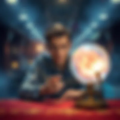 A person sitting at a table with a crystal ball, looking concerned and alert, symbolizing the need for safety in psychic readings