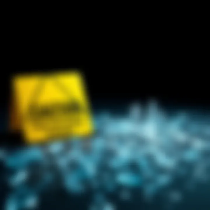 A caution sign next to scattered broken glass, symbolizing the consequences of reckless behavior