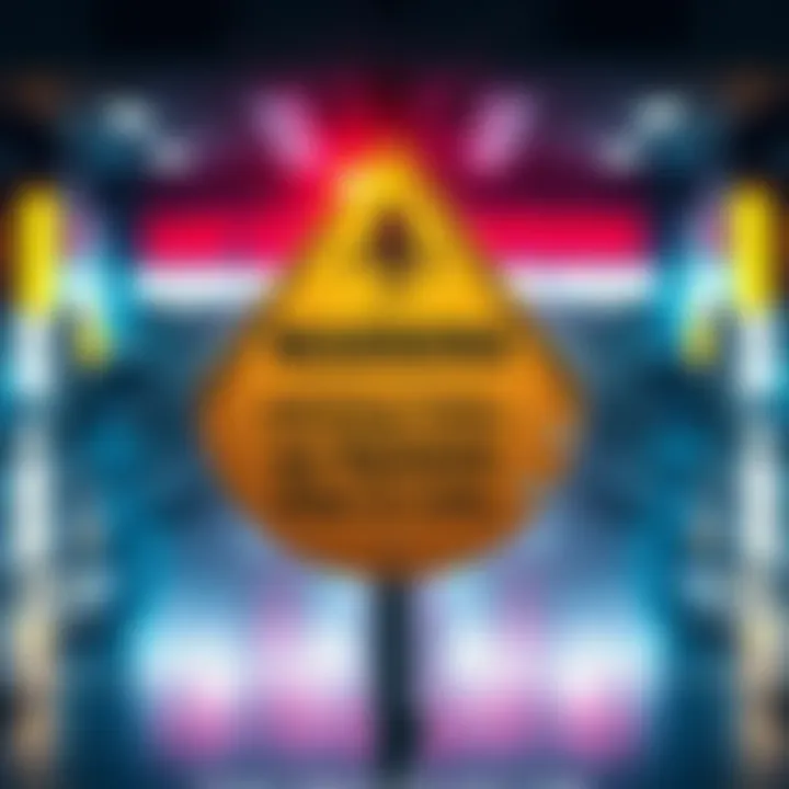 A caution sign displaying a warning about clicking links related to the Epstein files, highlighting the risk of malware.