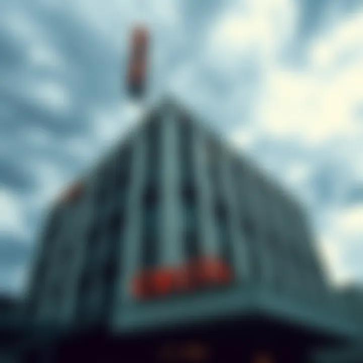 Cecil Hotel Exterior The outside view of the Cecil Hotel, known for its dark history, with a cloudy sky overhead.