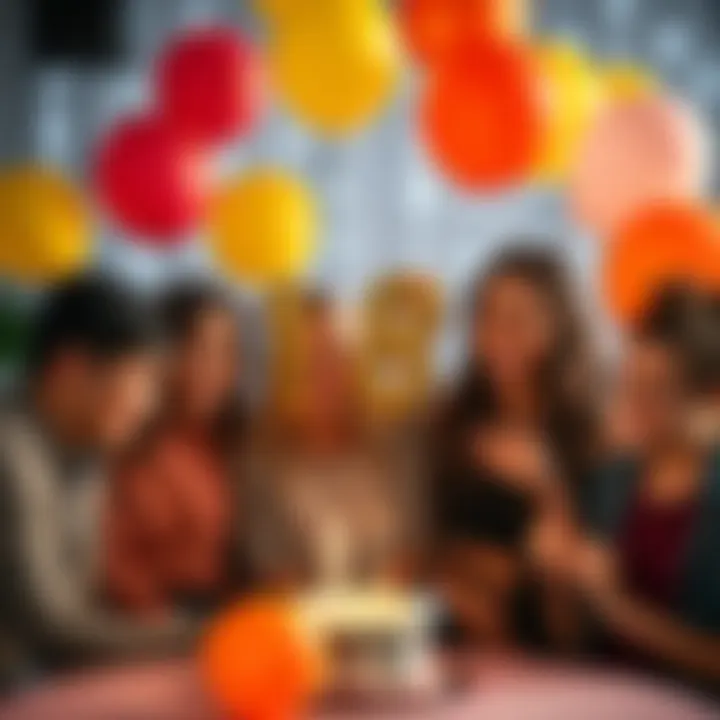 A group of young people joyfully celebrating a friend's 18th birthday with balloons and cake